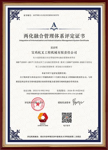 Certificate of Evaluation for the Integration of Informatization and Industrialization Management System